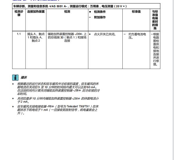 2009年奥迪A6LL空调暖水阀插头电压测量方法和电压值