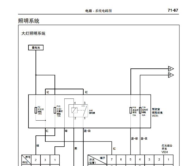 2015年福田伽途V3灯光电路图和维修手册