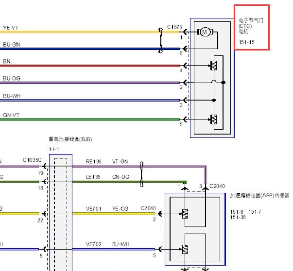 2015-2016年福特福克斯发动机节气门电路图