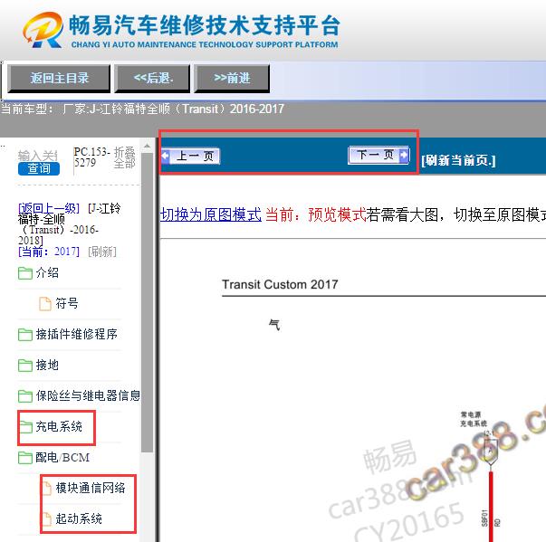 2017年福特全顺充电系统与网络通讯电路图