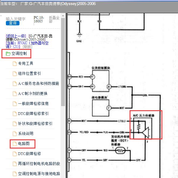 2006年本田奥德赛空调压力开关电路图