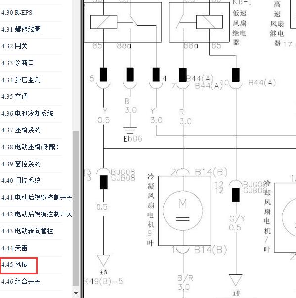 2017-2018年比亚迪秦EV 风扇电路图