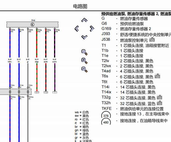 2016年奥迪Q7发动机燃油液位传感器电路图