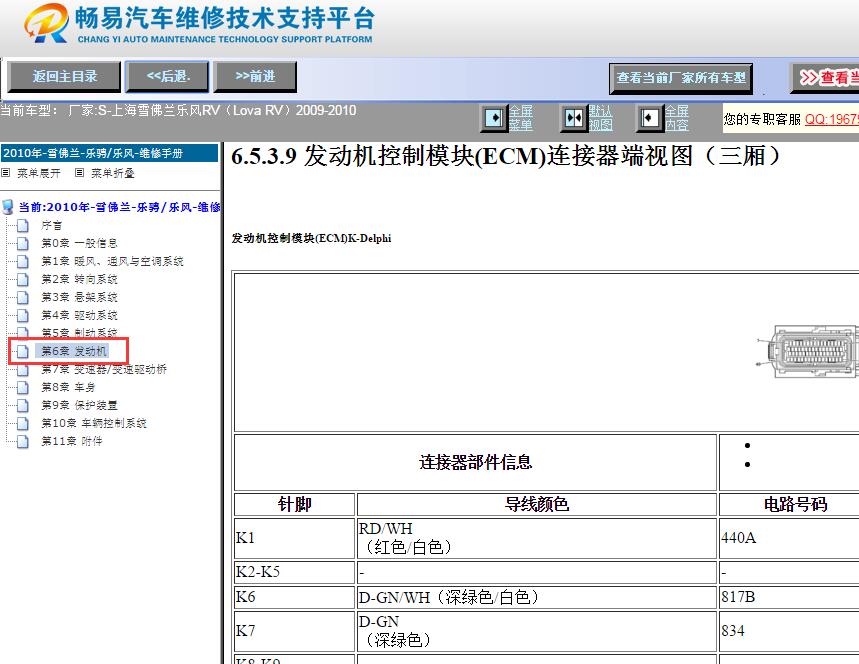 2009-2010年雪佛兰乐风发动机针脚资料