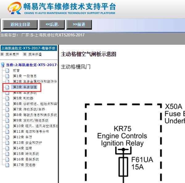 2017年凯迪拉克XT5散热格栅电路图