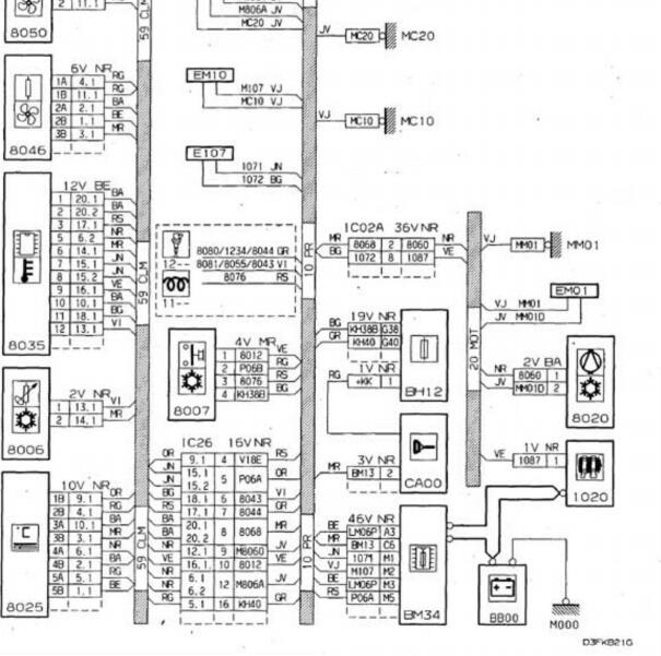 2002年标致206空调压缩机及散热风扇电路图及位置