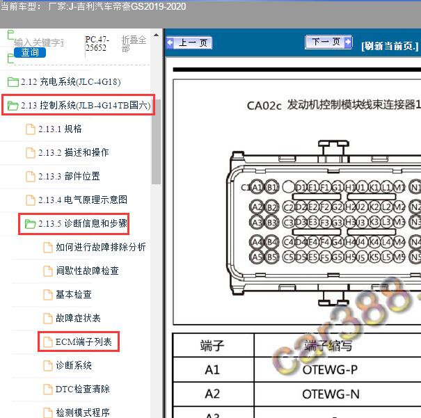 2020年吉利帝豪GS发动机电脑端子图