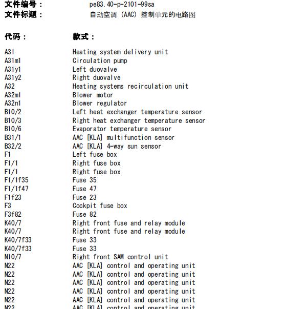 1999年奔驰S500空调电路图