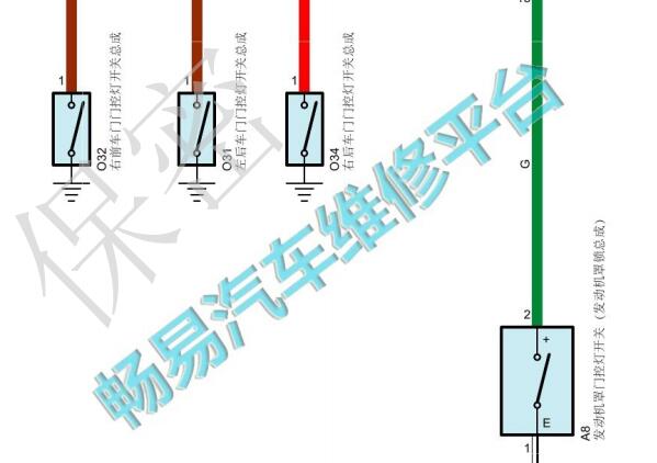 2022年丰田卡罗拉混动发动机罩开关电路图
