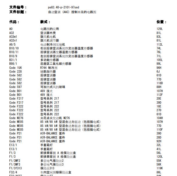 2019年奔驰S450 空调电路图
