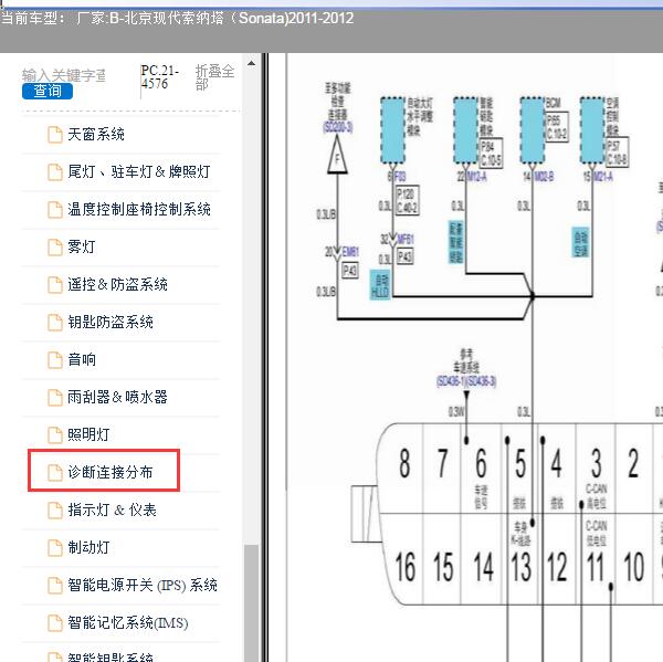 11年现代索纳塔OBD电源电路图