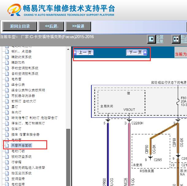 2015-2016年福特福克斯天窗电路图