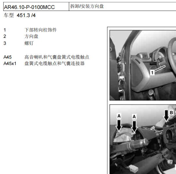 2013年奔驰smart fortwo方向盘和保险杠拆装资料