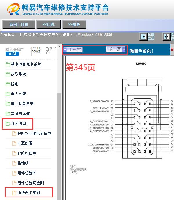2007-2009年福特蒙迪欧发动机针脚资料