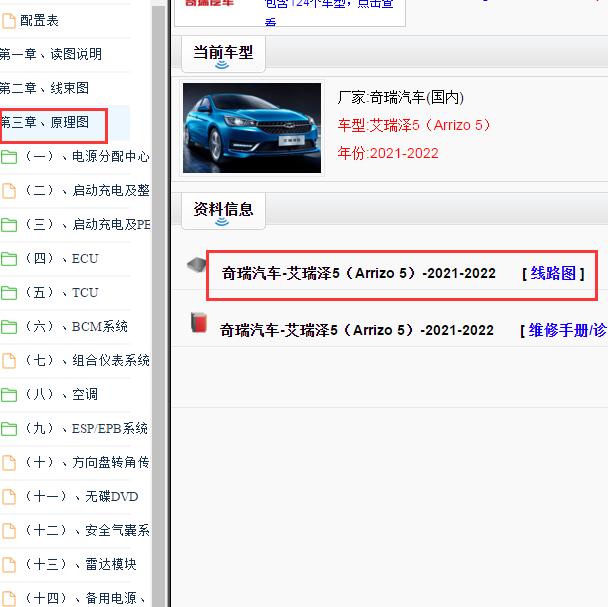 2021-2022年奇瑞艾瑞泽5电路图