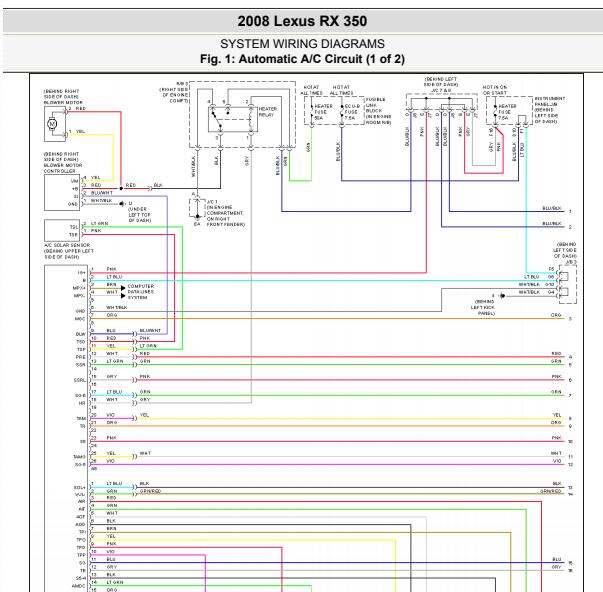 2008年雷克萨斯RX350空调电路图