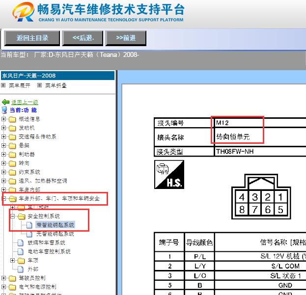 2008年日产天籁转向锁针脚资料