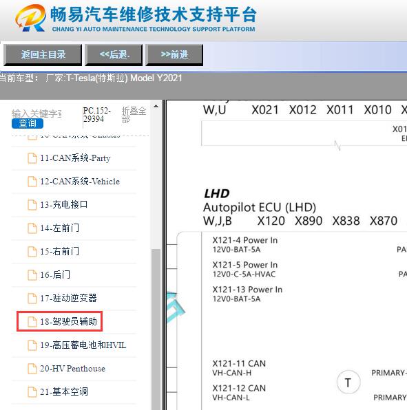 2021年特斯拉ModelY雷达电路图