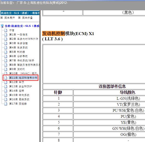 2012年凯迪拉克赛威发动机针脚定义