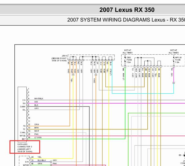 2007年雷克萨斯RX350 OBD诊断接口线路图