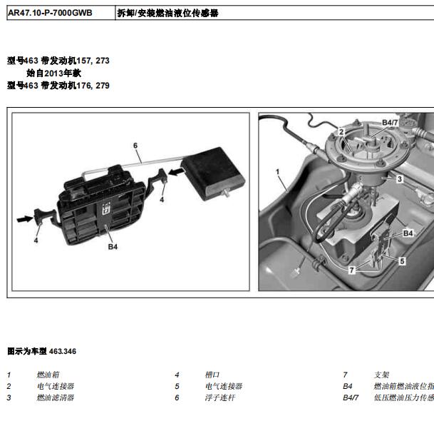 2013年奔驰G500油箱液位传感器的拆装方法