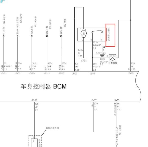 2017-2018年长城哈弗H2 尾门电路图