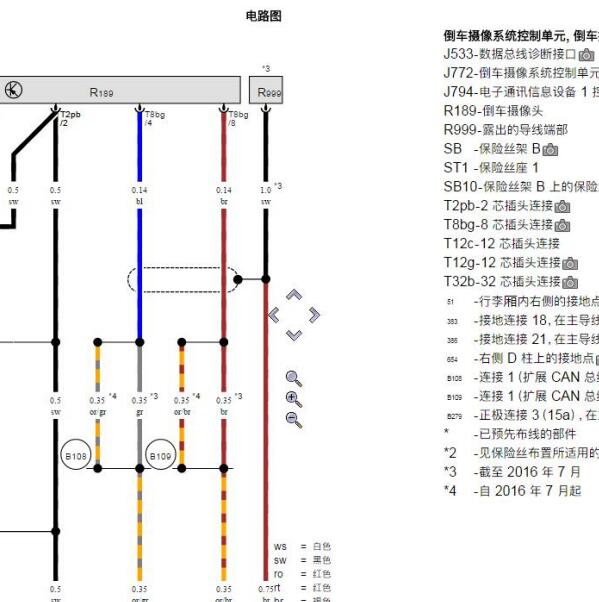 2017年奥迪A7倒车摄像头电路图
