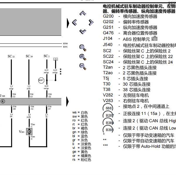 2008年大众帕萨特电子驻车电路图