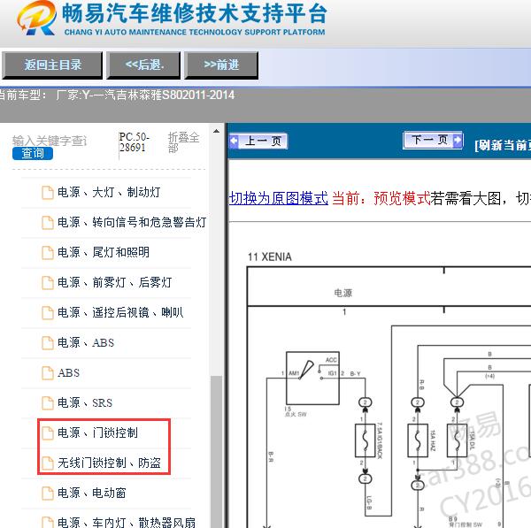 2014年一汽森雅S80中控门锁电路图