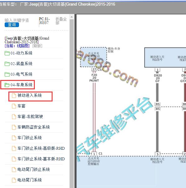 2015-2016年Jeep(吉普)-大切诺基(Grand Cherokee) 无钥匙进入系统电路图