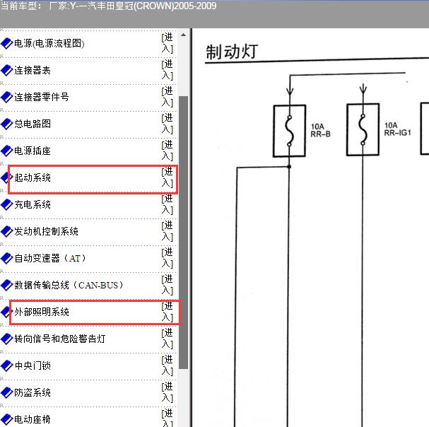 2005年丰田皇冠刹车灯开关及起动马达电路图