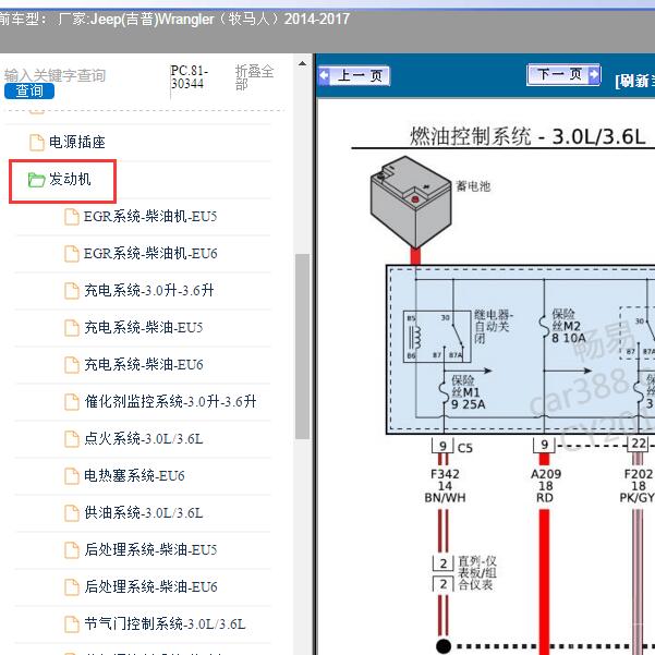 2014-2017年Jeep(吉普)-Wrangler（牧马人）发动机线路图