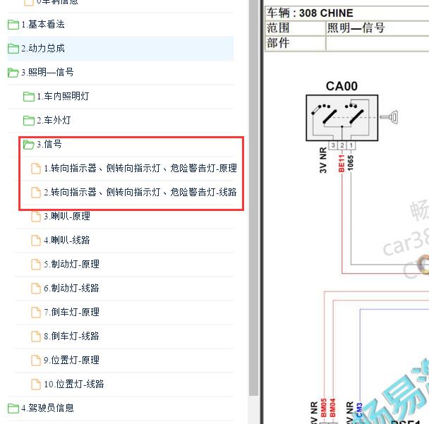 2016年标致308 危险警告灯电路图