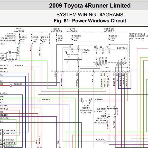 2009年丰田霸道车窗升降电路图