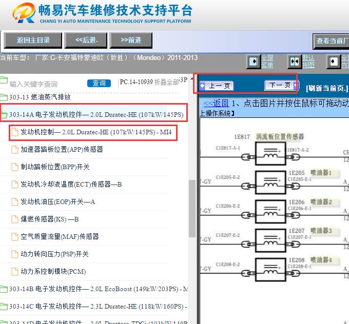 2011-2013年福特蒙迪欧致胜发动机喷油嘴电路图