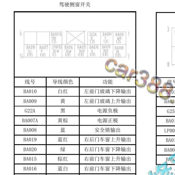 2014年北汽威旺M20 玻璃升降电路图
