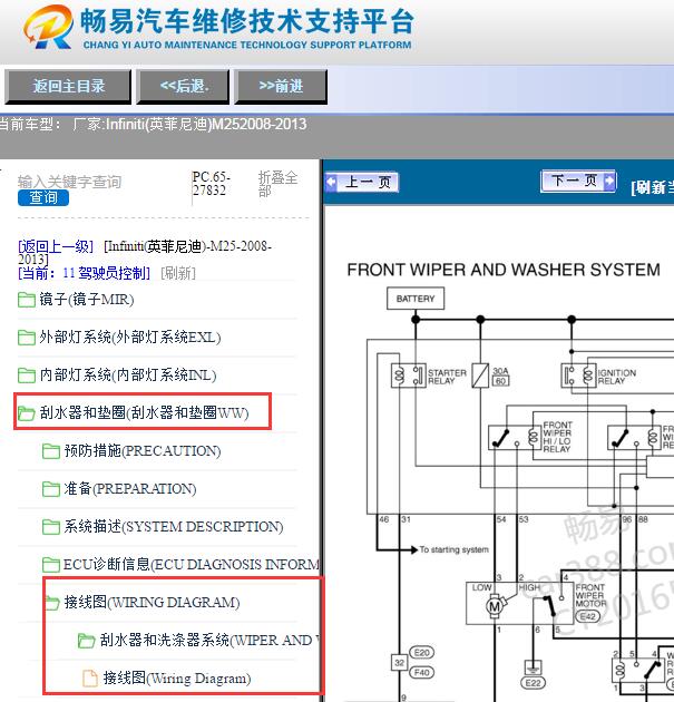2008-2013年英菲尼迪M25雨刮电路图