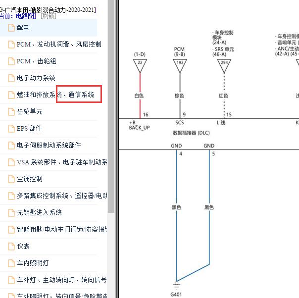 2020-2021年本田皓影混动 通讯电路图