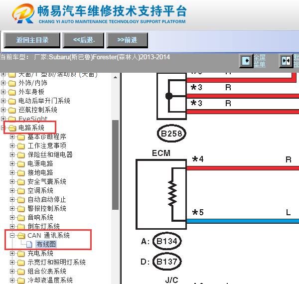2013-2014年斯巴鲁森林人CAN线路图