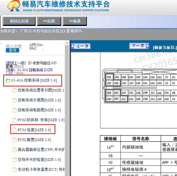 2011年长安马自达3星骋发动机针脚