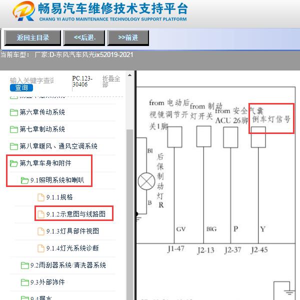 2019-2021年东风风光IX5倒车灯电路图
