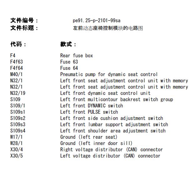 2004年奔驰S280座椅开关电路图
