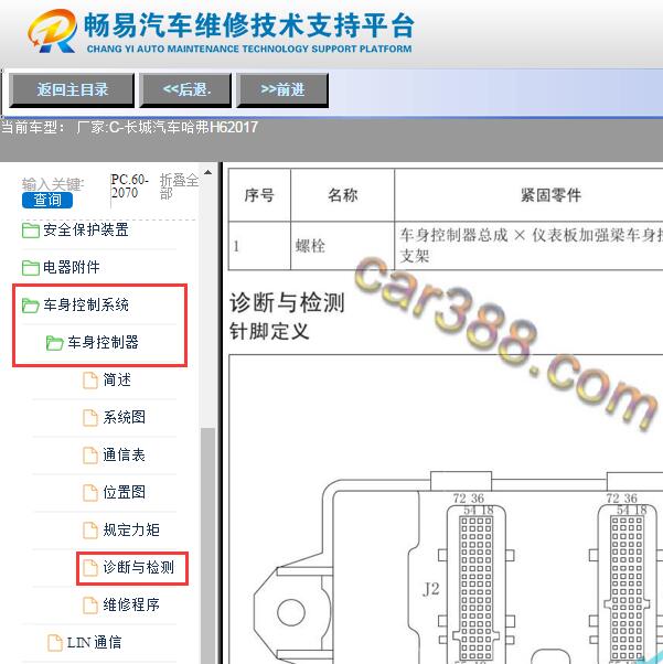 2017年长城哈弗H6车身模块针脚定义