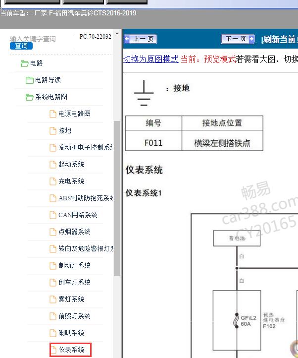 19年奥铃CTS仪表线路图