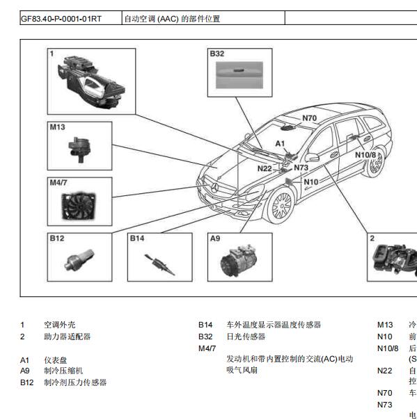 2010年奔驰R350L空调总成结构图