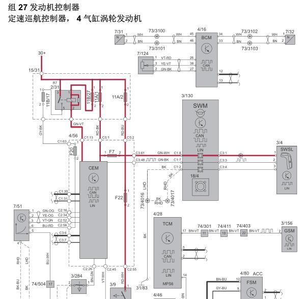 2015年沃尔沃XC90发动机电路图