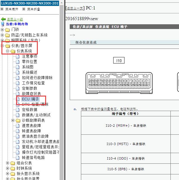 2017年凌志NX200 仪表针脚定义