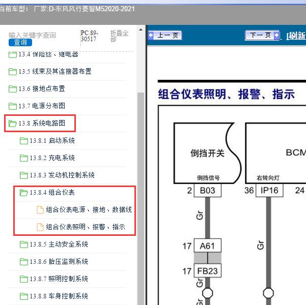 2020-2021年东风风行-菱智M5 组合仪表电路图