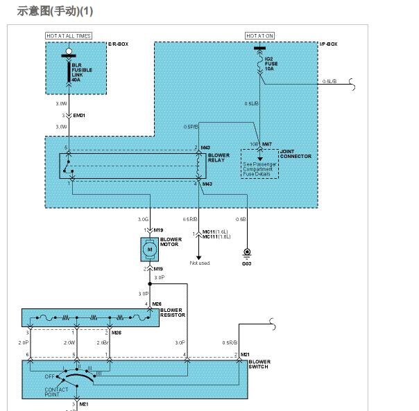 2010年现代美佳空调鼓风机电路图