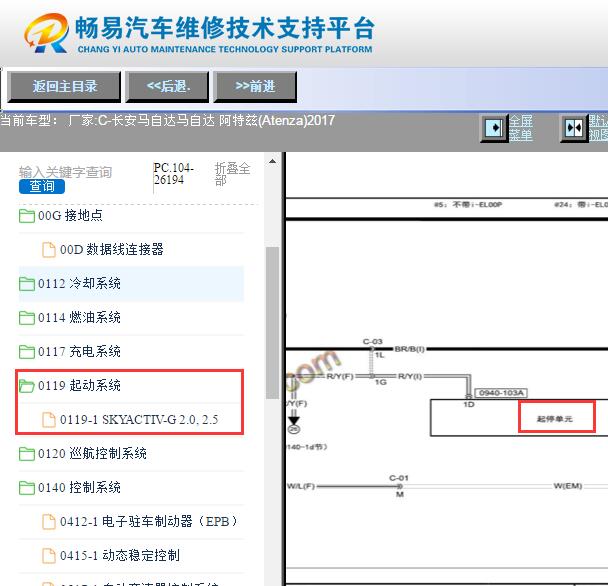 2017年马自达阿特兹启停电路图